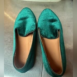 J Crew Flats Green Velvet size 9